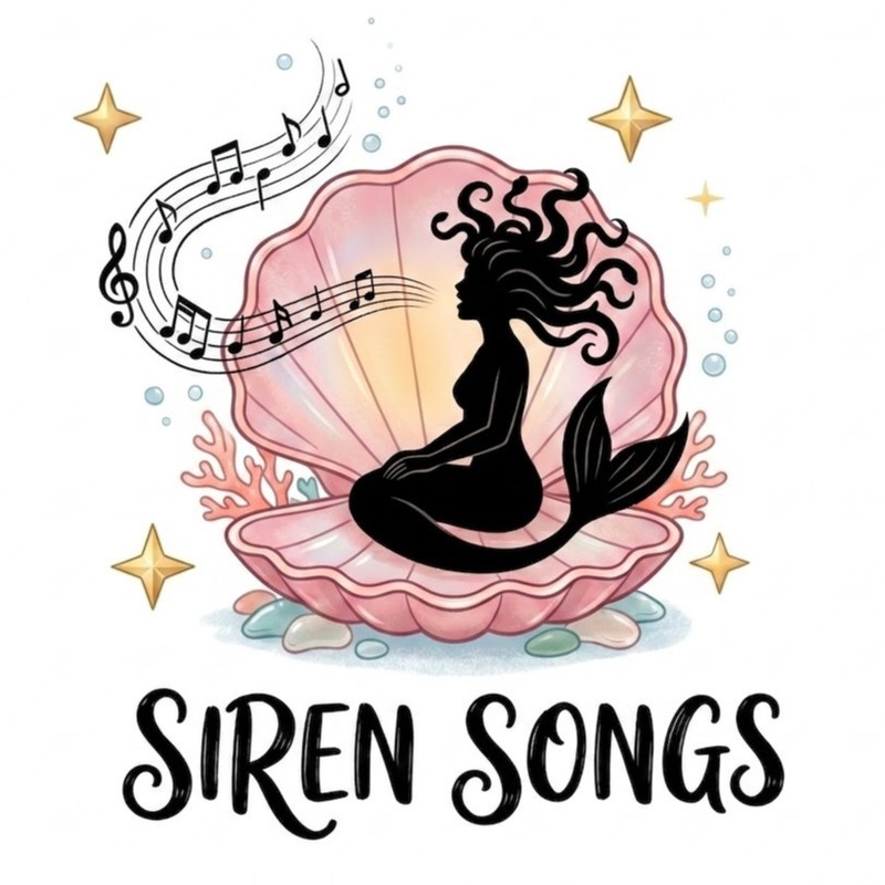 Siren Songs mermaid in a shell with musical notes